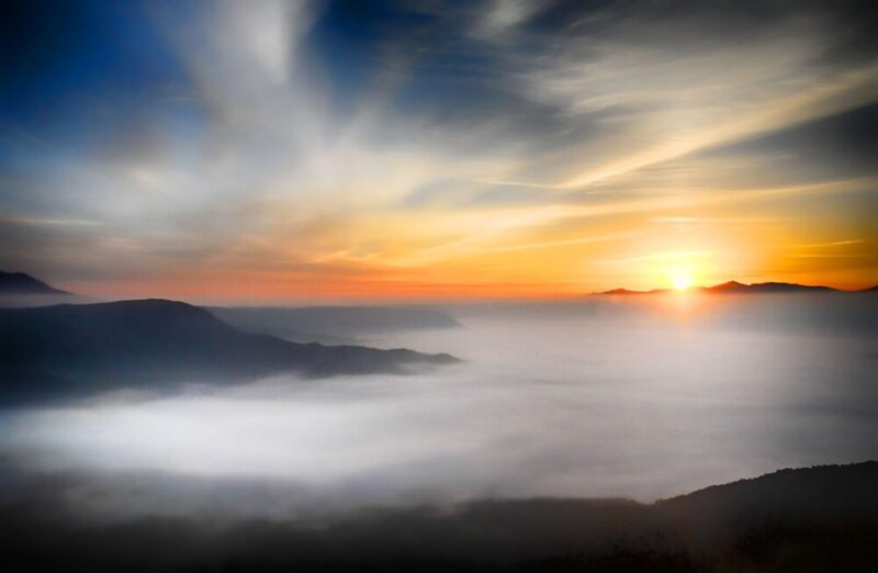 clouds sunset fog maountains sea of clouds sunrise