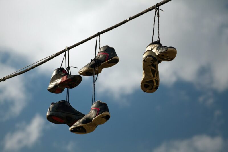 hanging sneakers