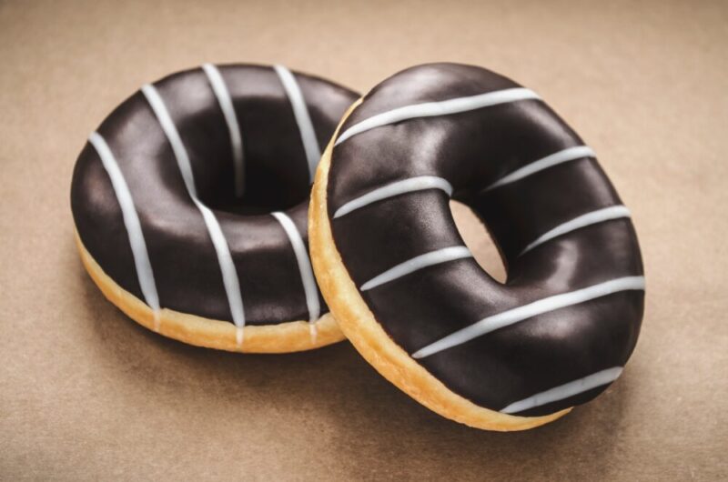 two chocolate doughnuts