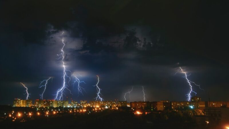 multiple lightning strikes in the city